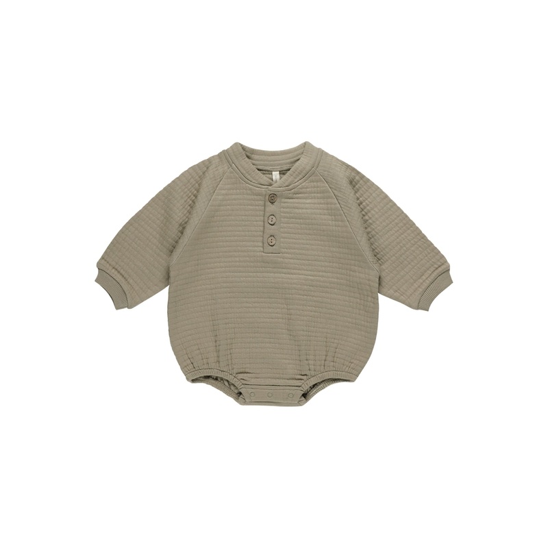 Quincy Mae Henley Bubble Romper, Olive 0-3M