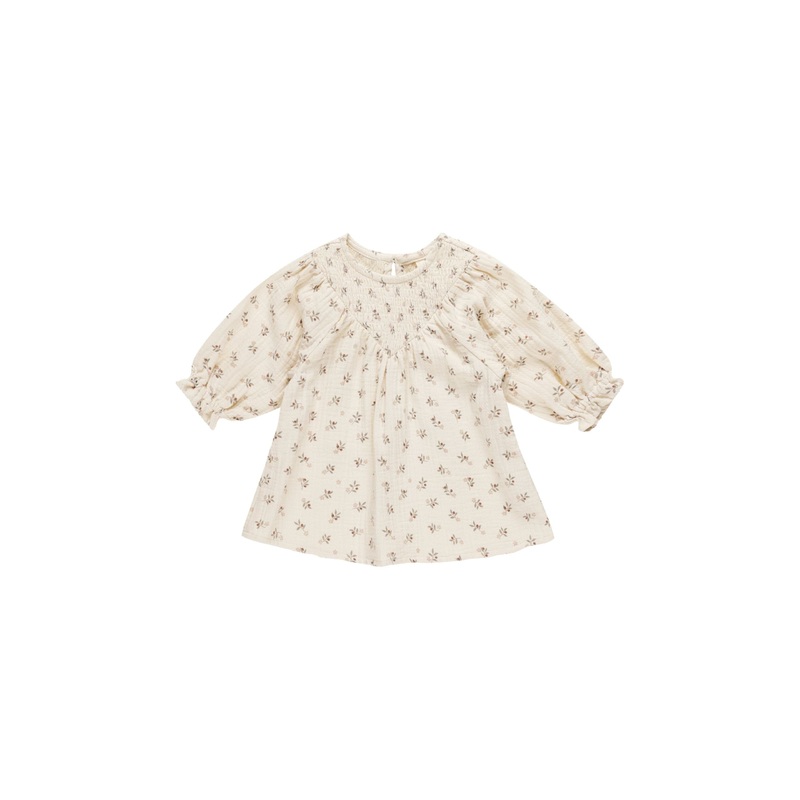 Quincy Mae V Smocked Dress, Holly Berry 0-3M