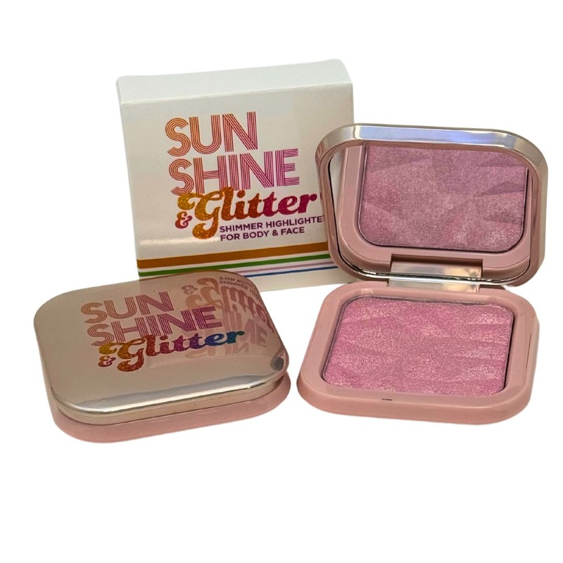 Sunshine & Glitter Highlighter Shimmer Compact, Coral Gold