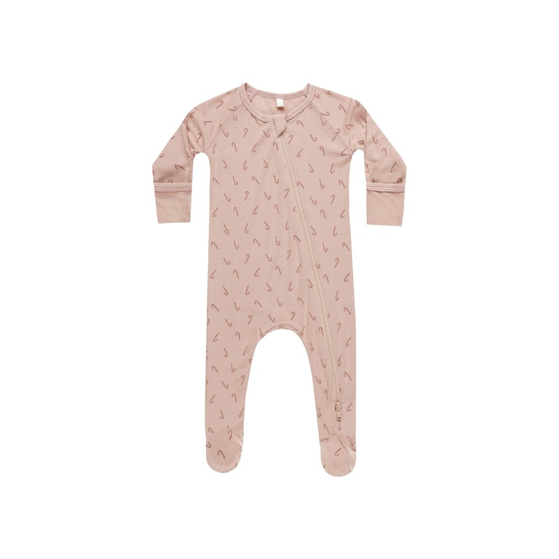 Quincy Mae Bamboo Zip Footie, Candy Cane NB