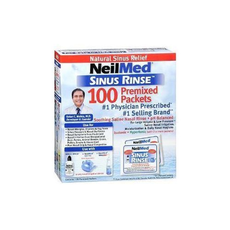 Sinus Rinse Regular Mixture Packets - Relieves Allergies & Sinus Symptoms, 100 Salt Premixed Packets, 2 Pack