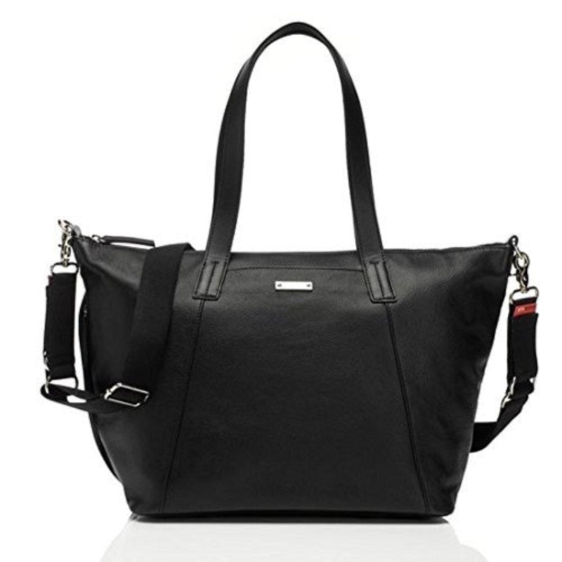 Storksak Black Noa Leather Shoulder Bag Diaper Bag with Organizer
