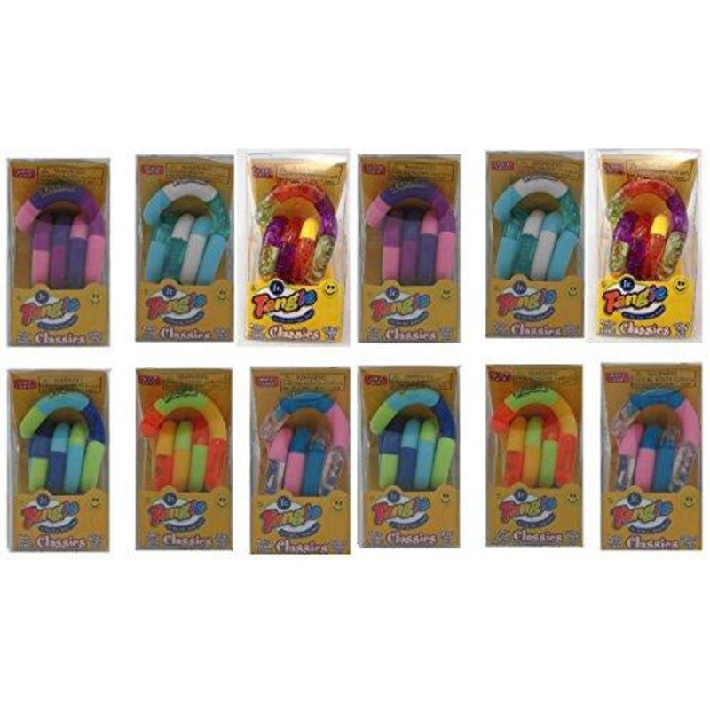 Tangle Set of 12 Jr. Original Fidget Toys Colors As Shown, 2 Pink/Purple, 2 Blue/White, 2 Blue/Green, 2 Green/Yellow, 2 Pink/Blue, 2 Purple/Orange
