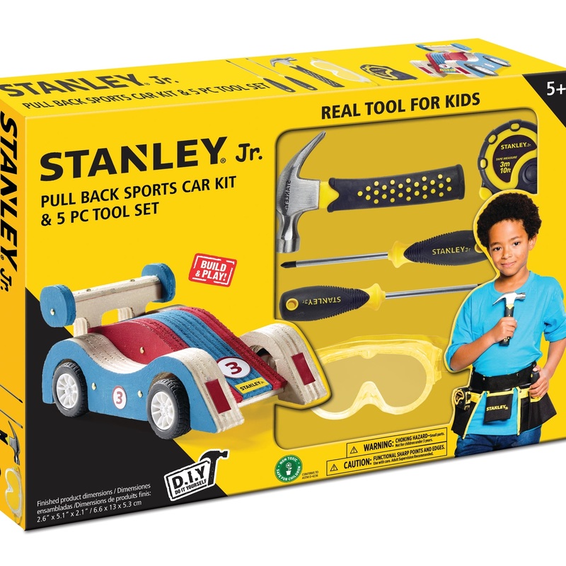 Stanley Jr. Red & Blue Pull Back Sports Car Kit and 5 Piece Tool Set