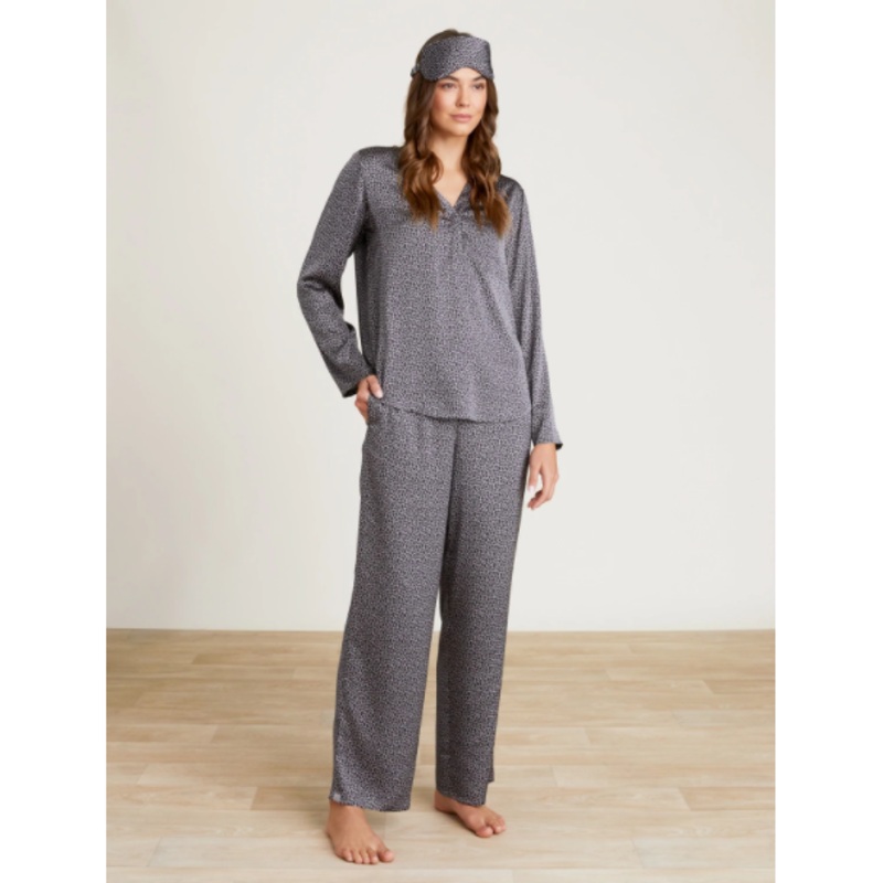 Barefoot Dreams Washed Satin Eye Mask PJ Set Dove Gray, Large