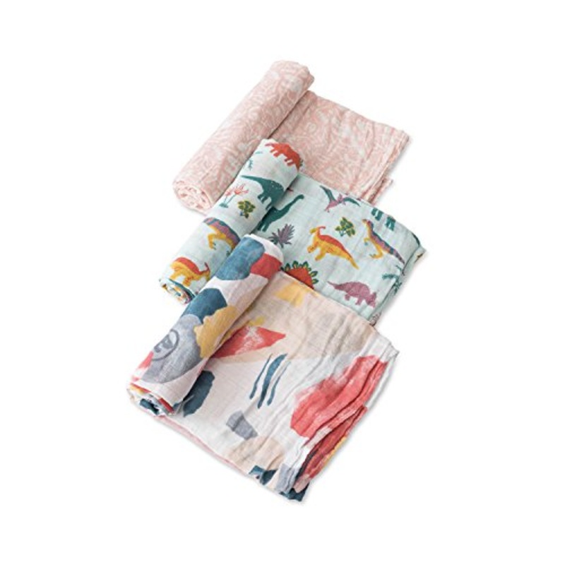 Little Unicorn Embroidosaurus Cotton Muslin Swaddle Blankets Set, 3 Pack