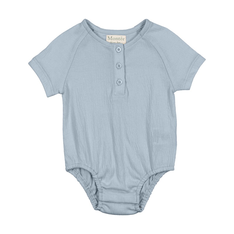 Maniere Printed Gauze Boys Romper, Sky Blue 6M