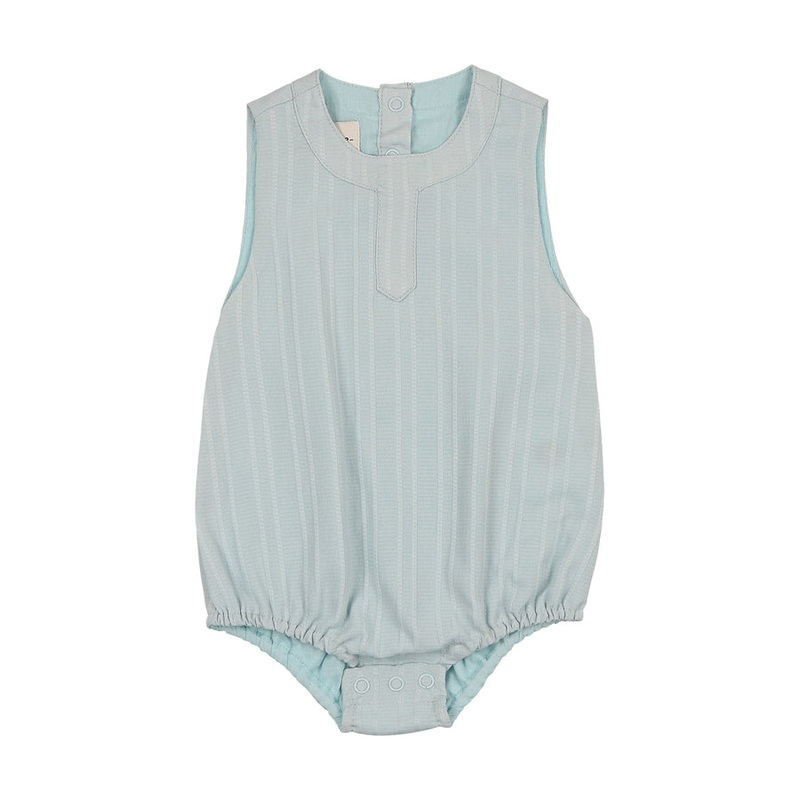 Maniere Striped Faux Tab Boy's Romper, Blue 6M