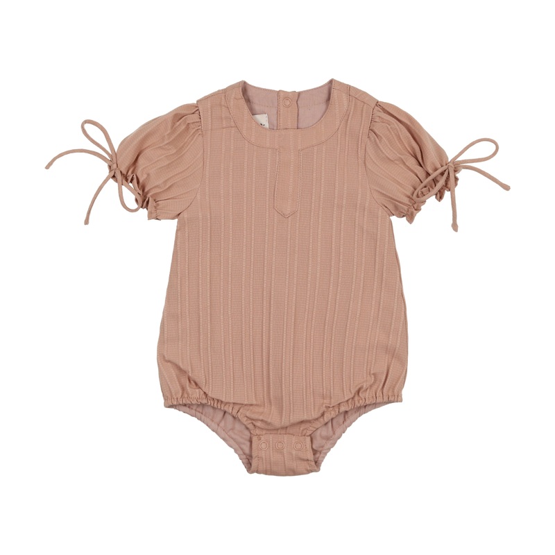 Maniere Striped Faux Tab Girl's Romper, Mauve 6M