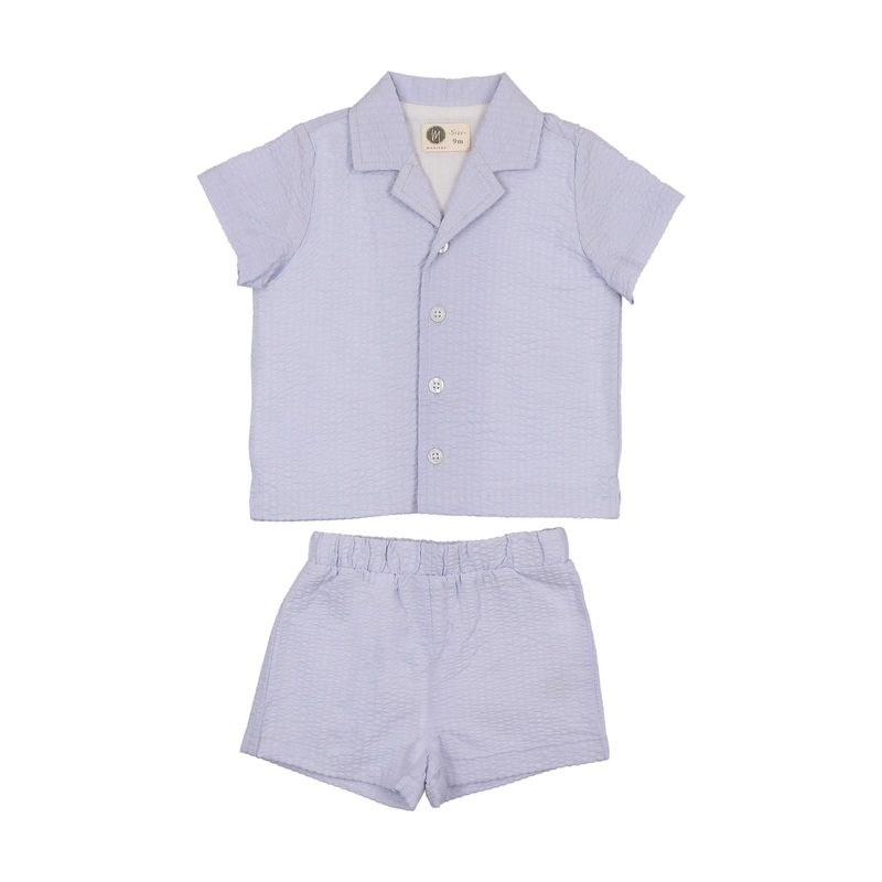 Maniere Textured Printed Boy's 2 Piece Set, Blue 9M