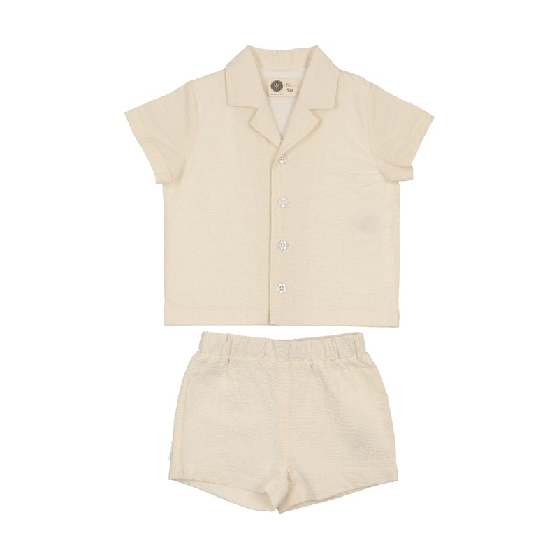 Maniere Textured Printed Boy's 2 Piece Set, Sand 9M