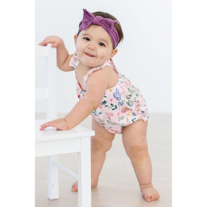 Mila & Rose Butterfly Meadows Ruffle Cross Back Romper 0-3M