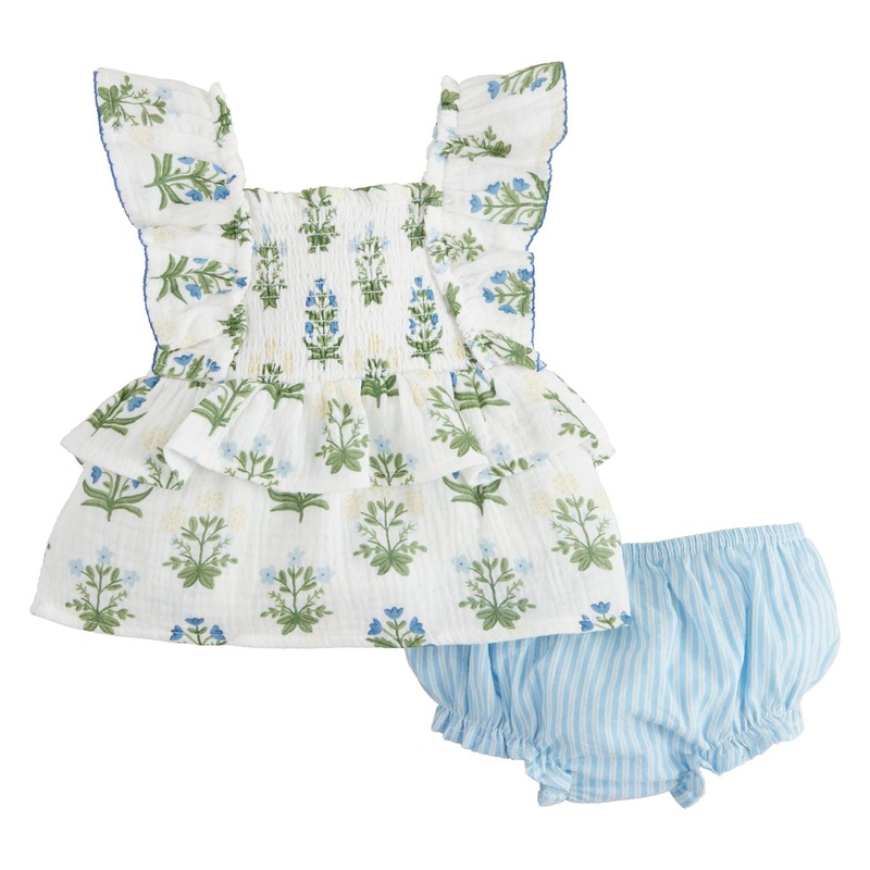 Mud Pie Blue Floral Pinafore Set 6-9M