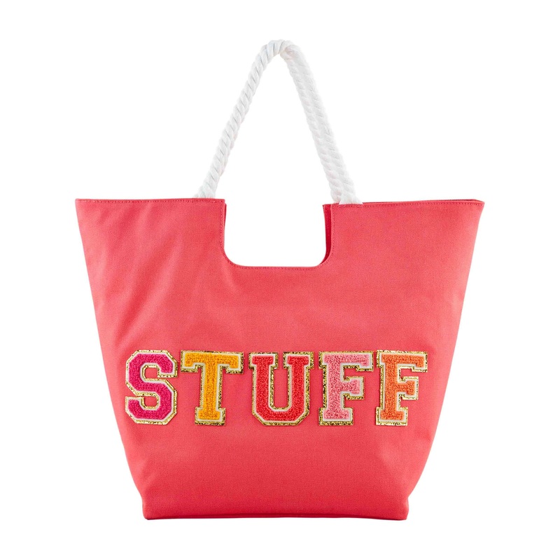 Mud Pie Canvas Patch Tote Coral