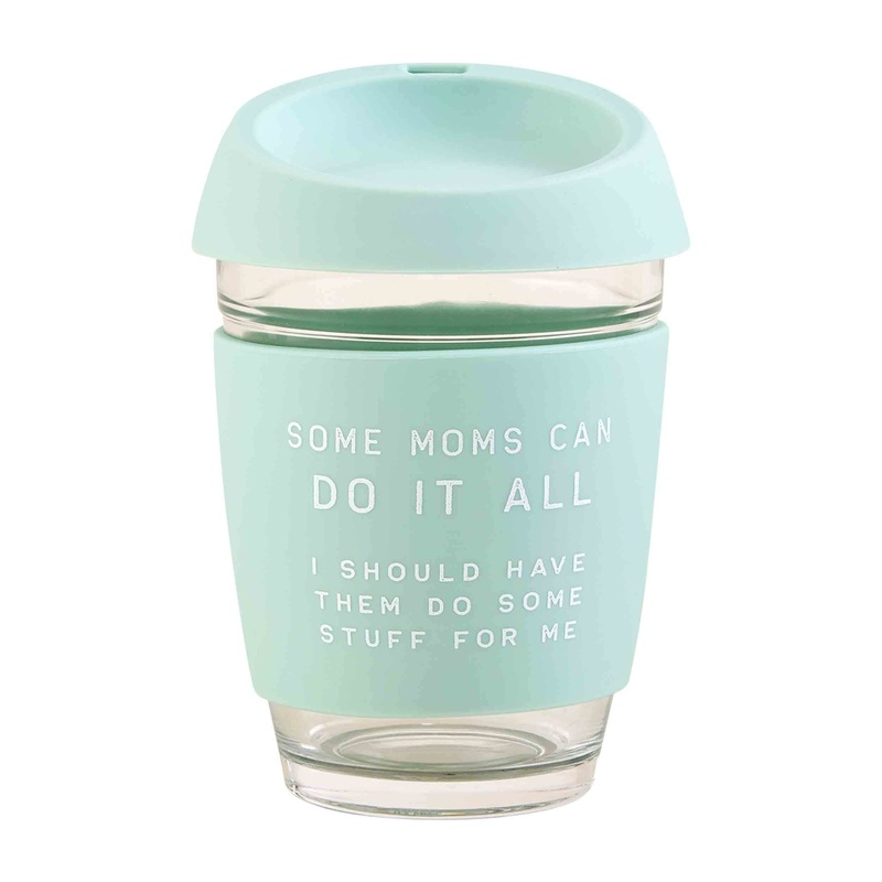 Mud Pie Mom Coffee Silicone Glass Blue
