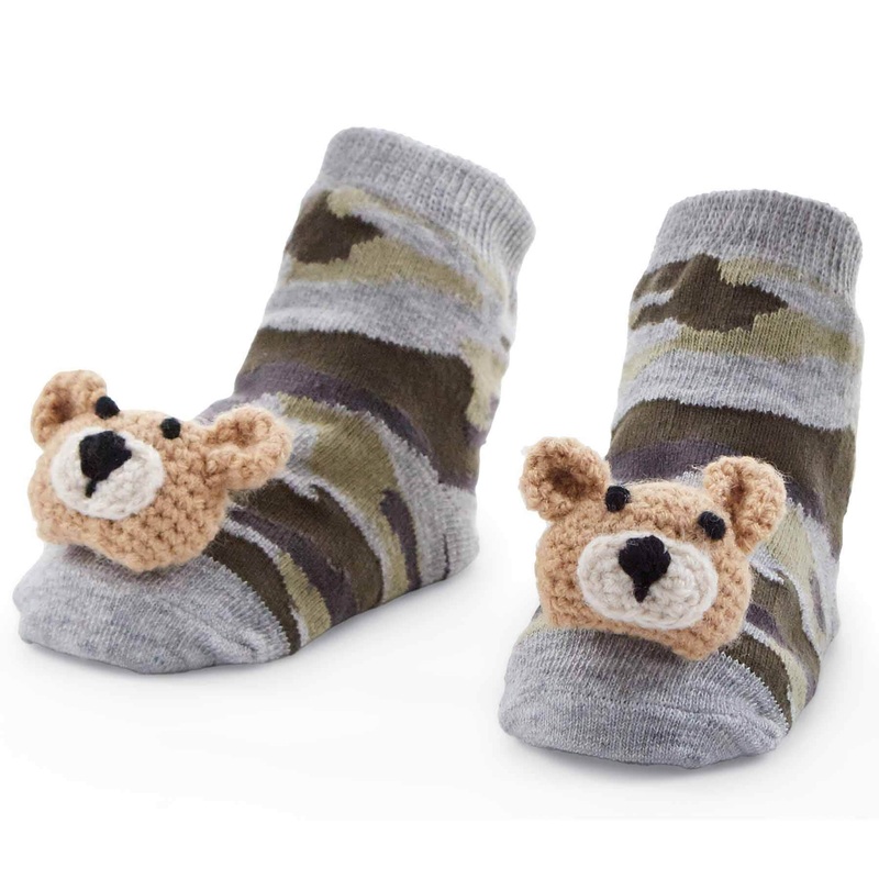 Mud Pie Rattle Toe Socks Camo Bear
