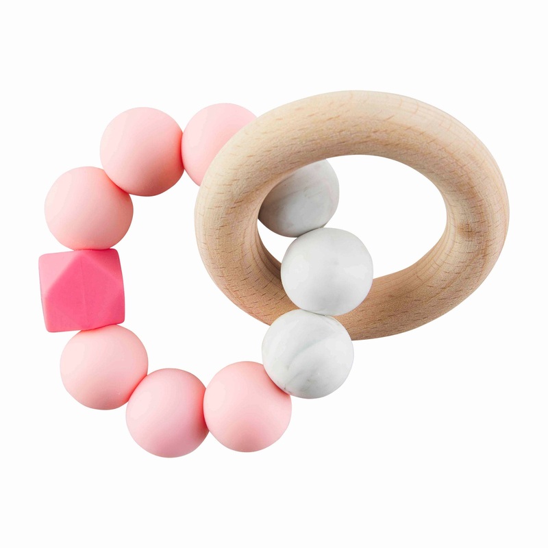 Mud Pie Silicone Wood Teether Pink