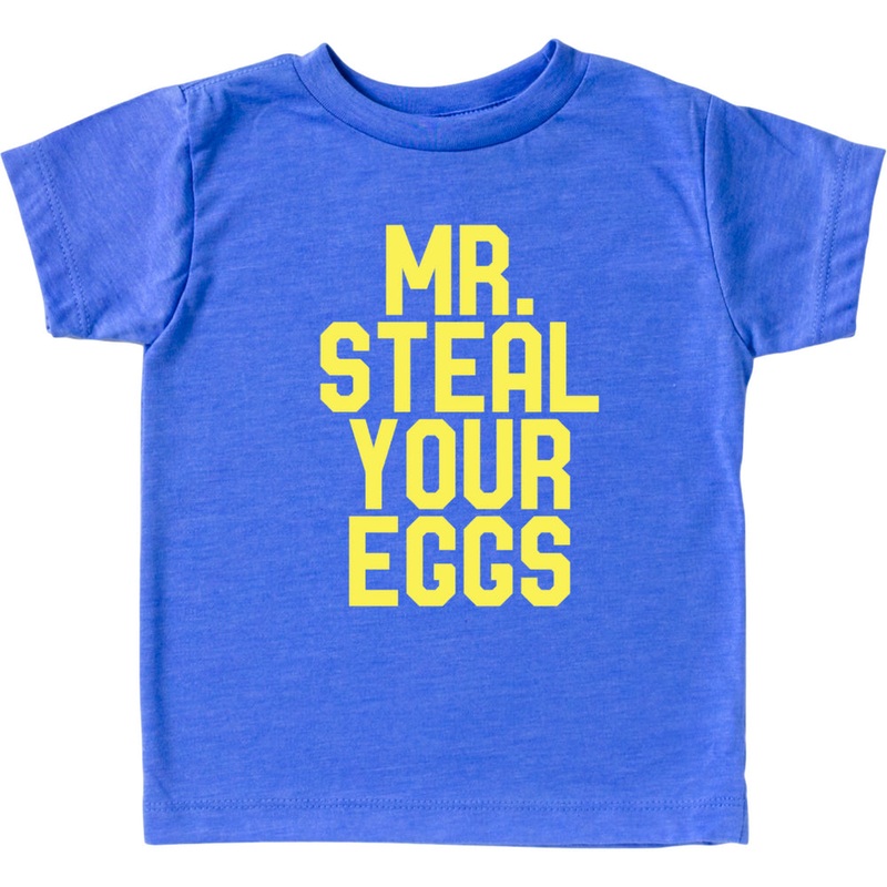 PENGUINS & PINEAPPLES Mr Steal Your Eggs Child T-Shirt, Light Blue With Yellow 12-18M