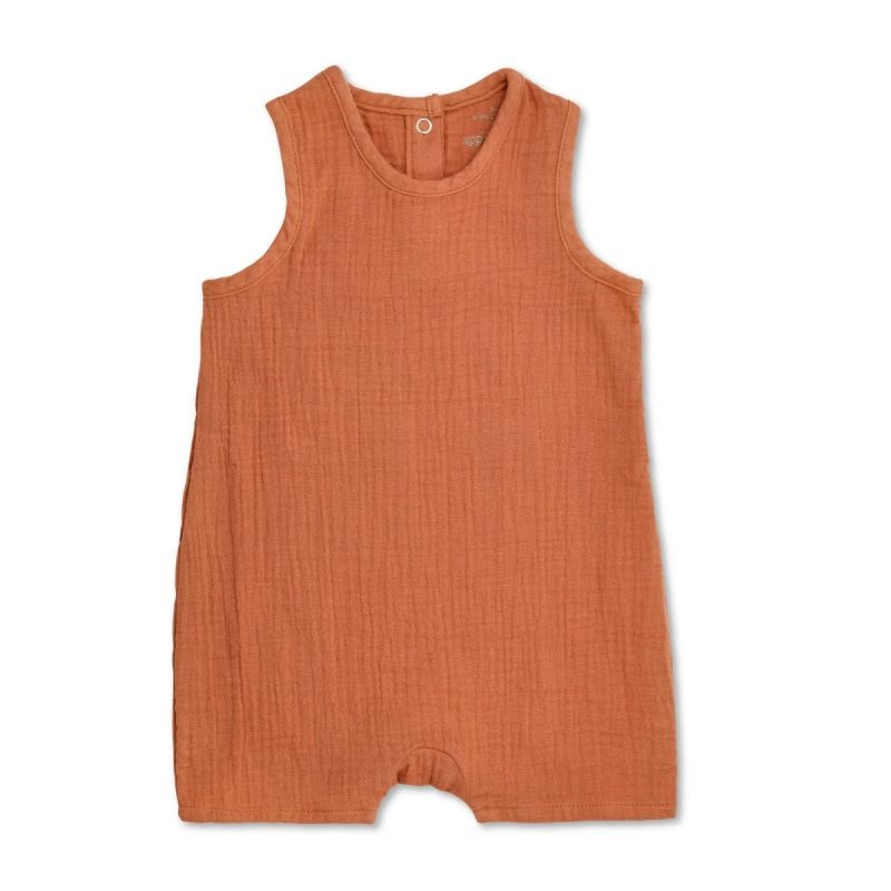 Apple Park Rust Muslin Sleeveless Coverall 3-6M
