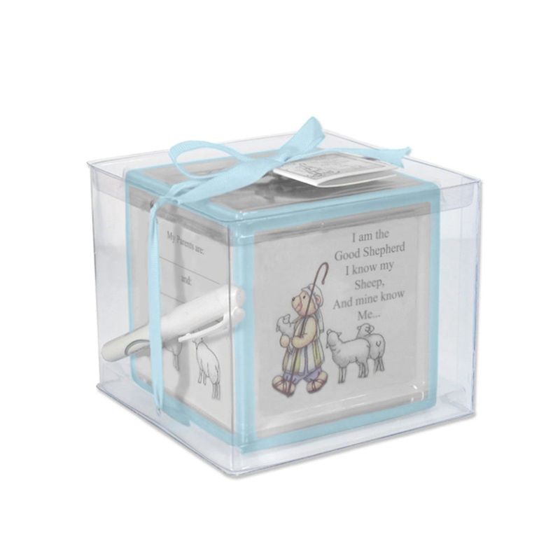 Child to Cherish Christening Block To Grow Piggy Bank Blue