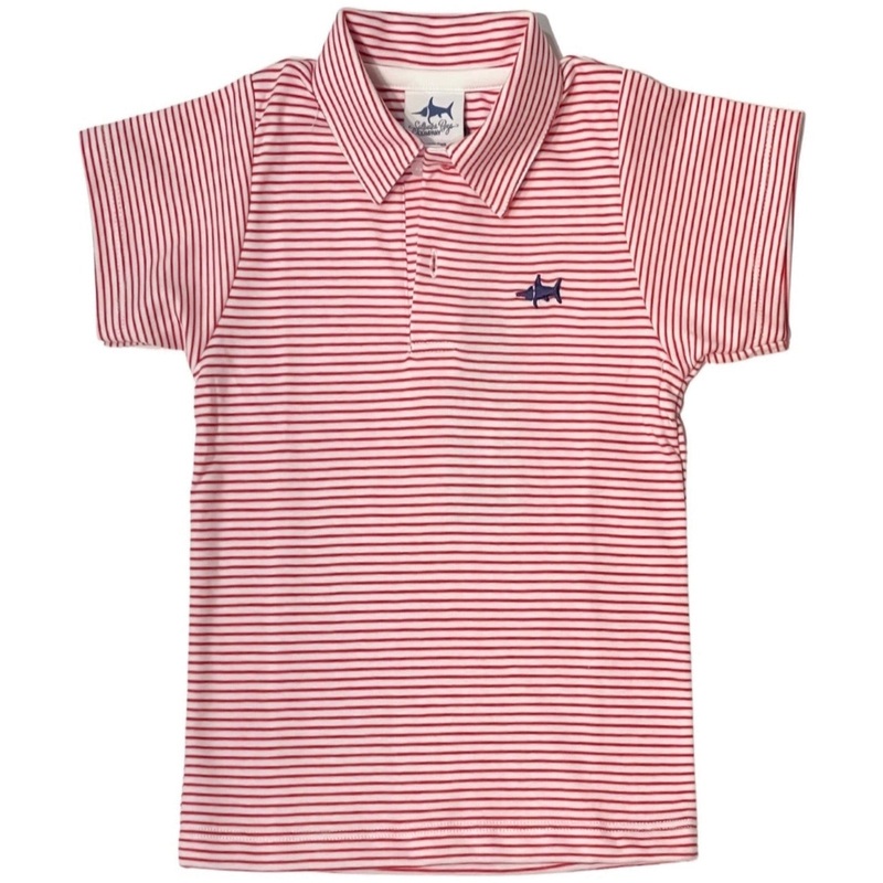 Saltwater Boys Company Signature Pima Polo, Red Stripe 18M