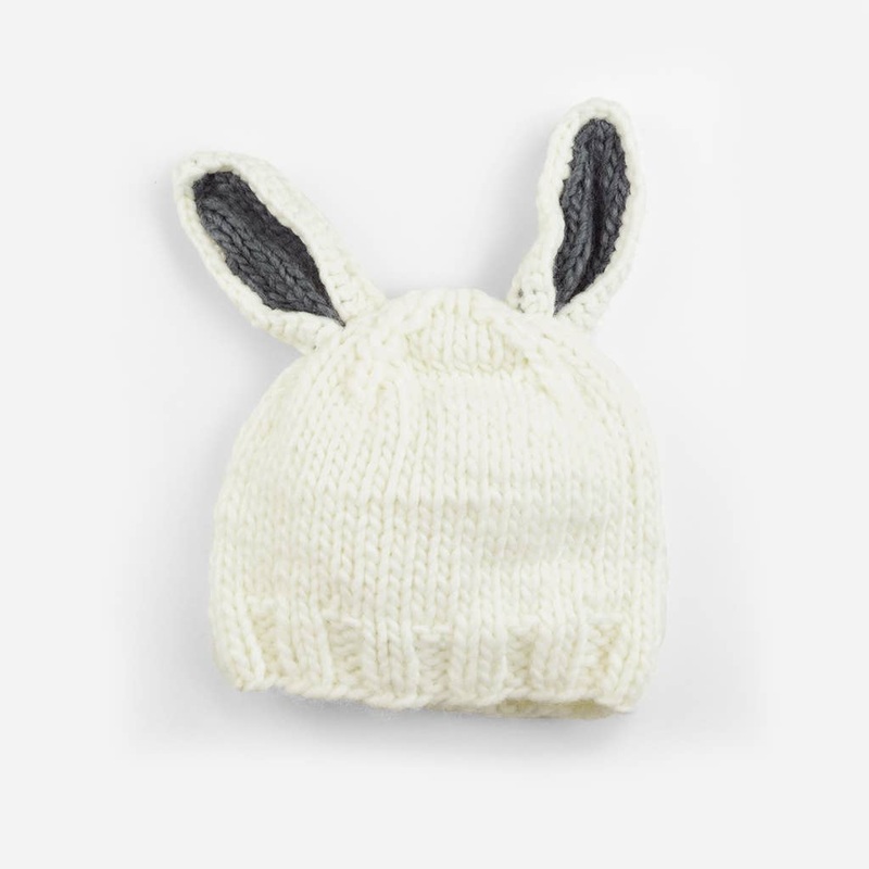 The Blueberry Hill Bailey Bunny White Acrylic Hand Knit Baby Hat 0-3M