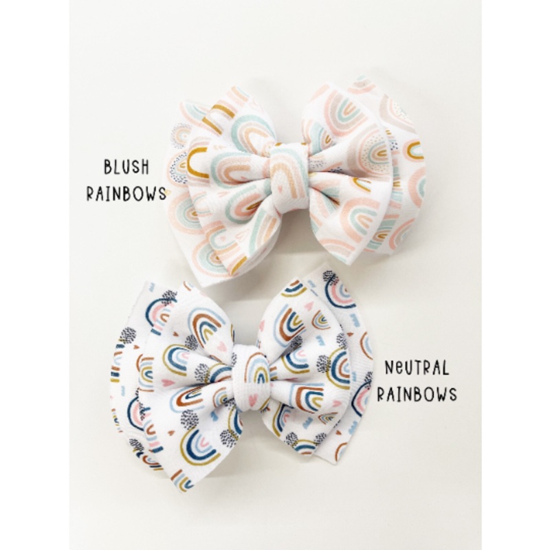 Golden Dot Lane 6" Double Puff Rainbow Bow Clips Blush Rainbow
