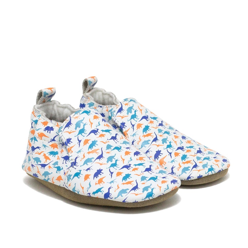 Robeez Boys Dinosaurs Soft Soles White 0-6M