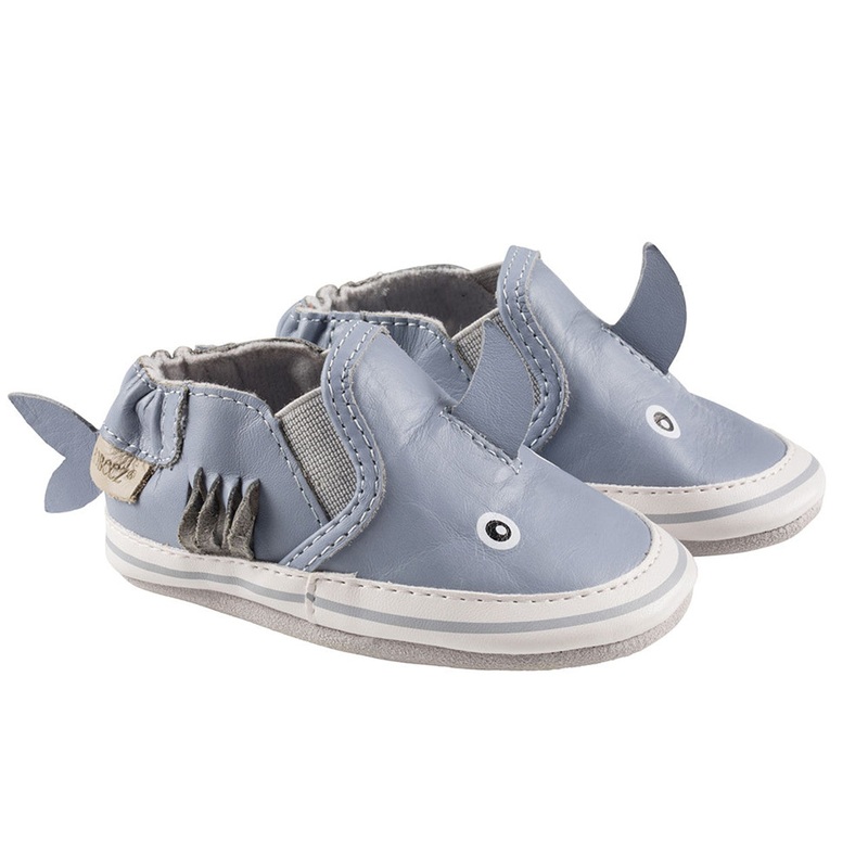 Robeez Boys Sebastian Shark Soft Soles Blue 0-6M