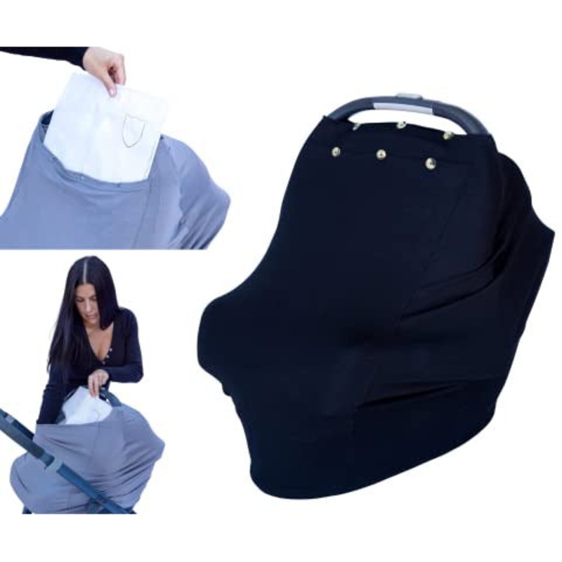 Snuggle Shield Luxe Protection Air Filtering Infant Cover, Breastfeeding Cover, Baby Car Seat, Carrier, Stroller, Newborn Essentials, Nursing Top, Baby Mask, Baby Air Filter Black