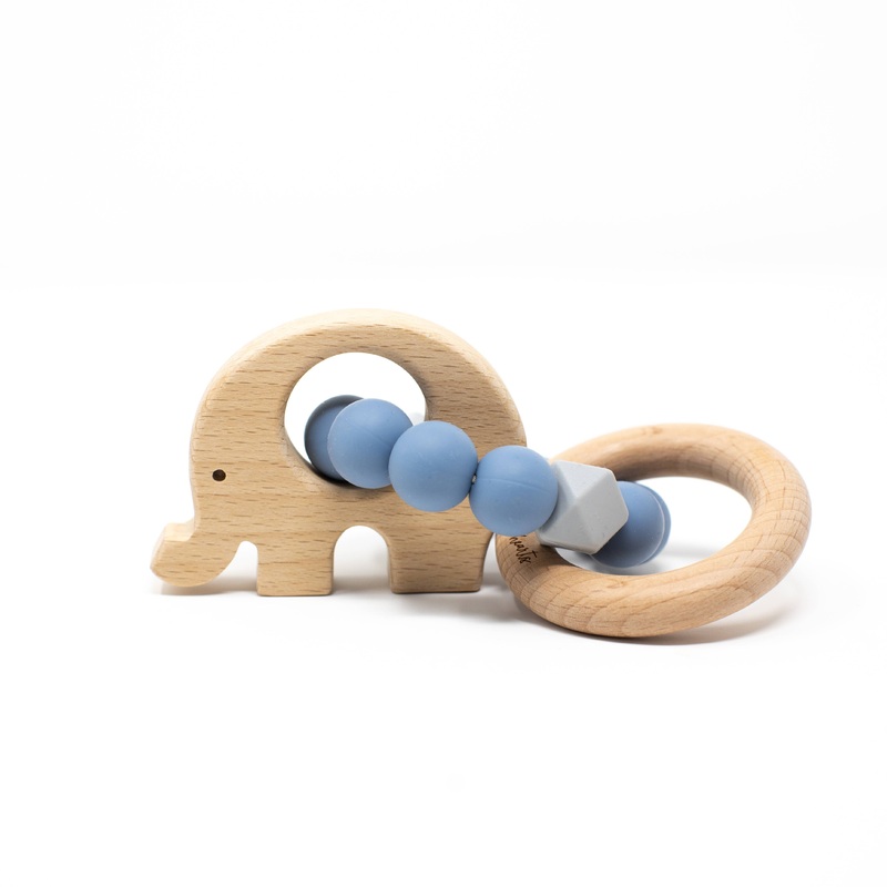 Three Hearts Modern Teething Accessories Elephant Teething Rattle Slate