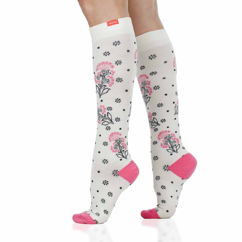 VIM&VIGR Cotton 15-20 mmHg Graduated Compression Socks (Cream & Hot Pink Ayana) Small/Medium