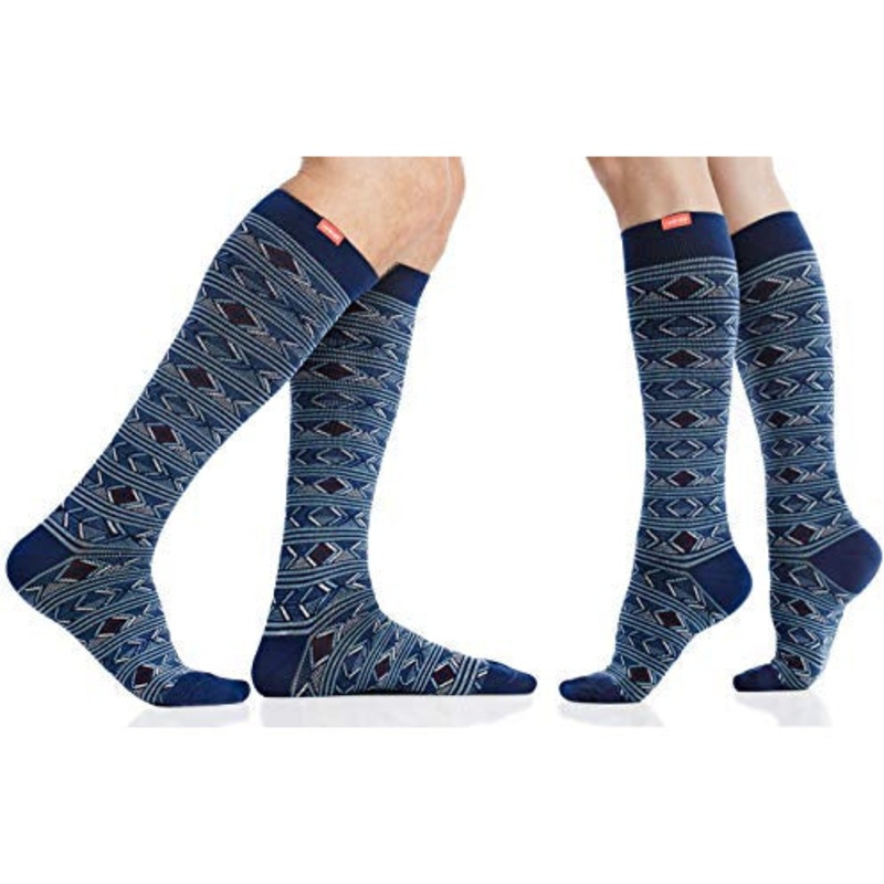 VIM & VIGR Cotton 15-20 mmHg Graduated Compression Socks for Women & Men (Navy & Maroon Diamond Deco) Small/Medium