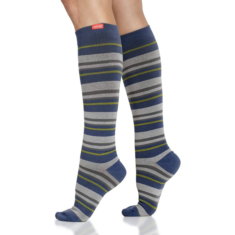 VIM & VIGR Cotton 15-20 mmHg Graduated Compression Socks for Women & Men (Steele Blue Arizona Stripe) Small/Medium