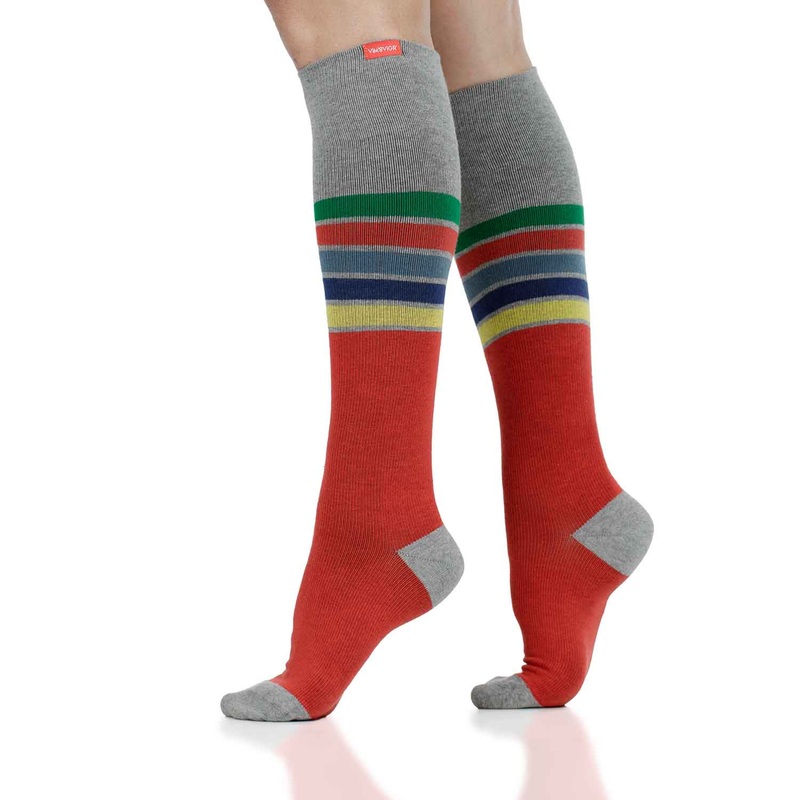 VIM&VIGR Cotton 15-20 mmHg Graduated Compression Socks (Primary Varsity Stripe) Small/Medium