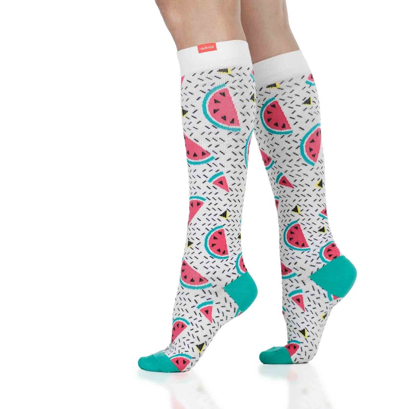 VIM&VIGR Cotton 15-20 mmHg Graduated Compression Socks (White & Pink Melons) Small/Medium