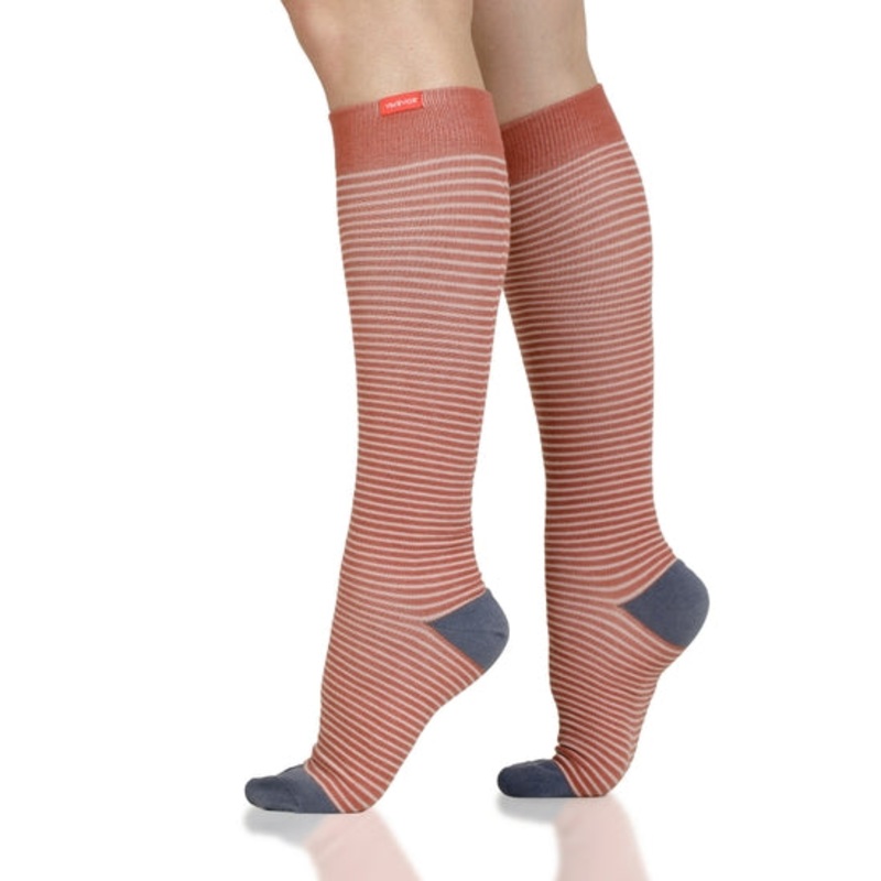 VIM & VIGR Cotton Clay & Grey Pinstripe Compression Socks Small/Medium