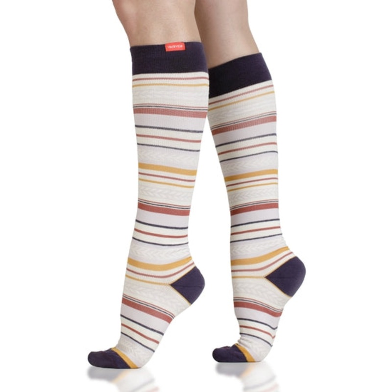 VIM & VIGR Cotton Eggplant & Mustard Brooks Stripe Compression Socks Small/Medium