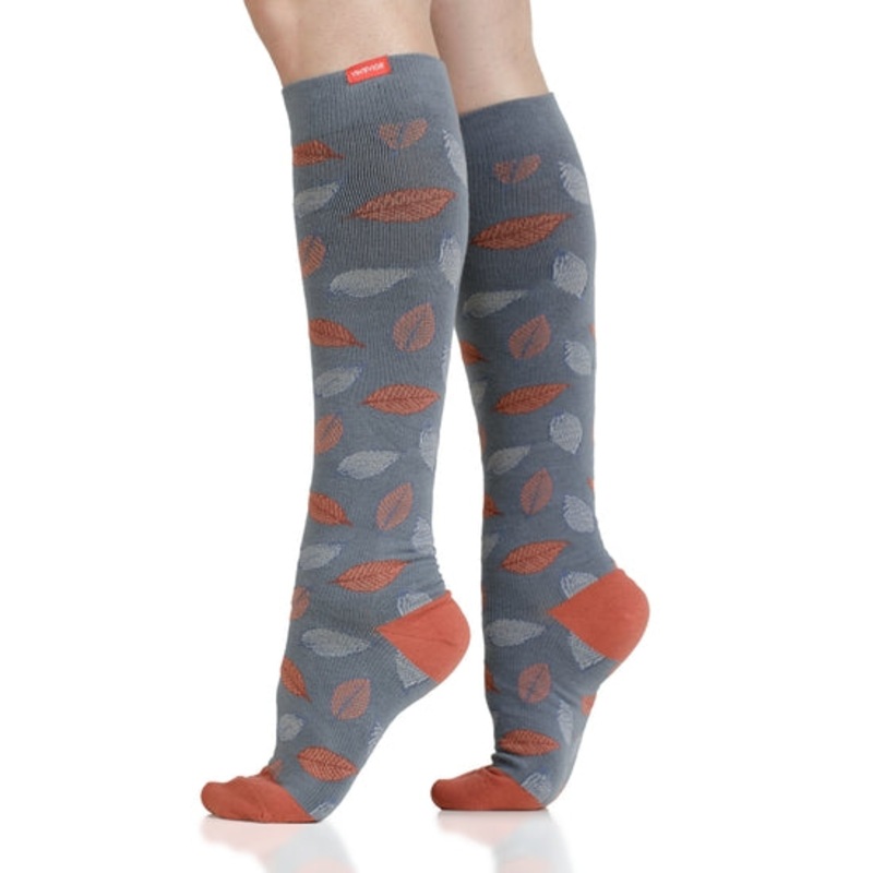 VIM & VIGR Cotton Orange & Grey Falling Leaves Compression Socks Small/Medium