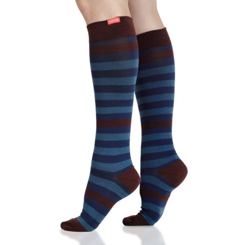 VIM & VIGR Cotton Thick Stripe Blue & Maroon Compression Socks Small/Medium