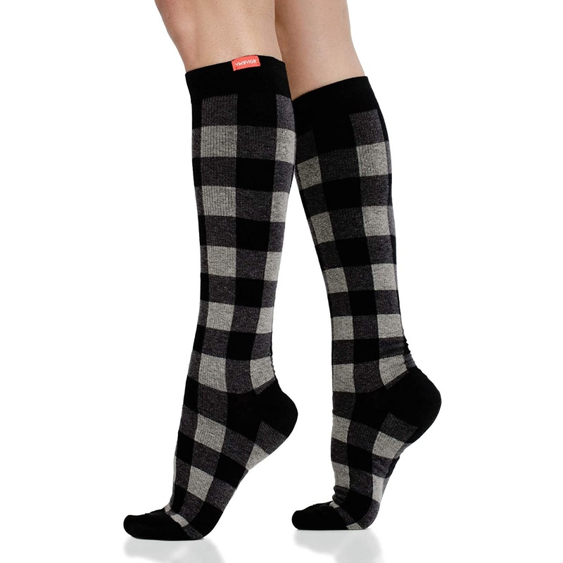 VIM&VIGR Men's or Women's Cotton 15 mmHg Compression Socks Plaid Collection (Montana Plaid Heathered Grey) Small/Medium