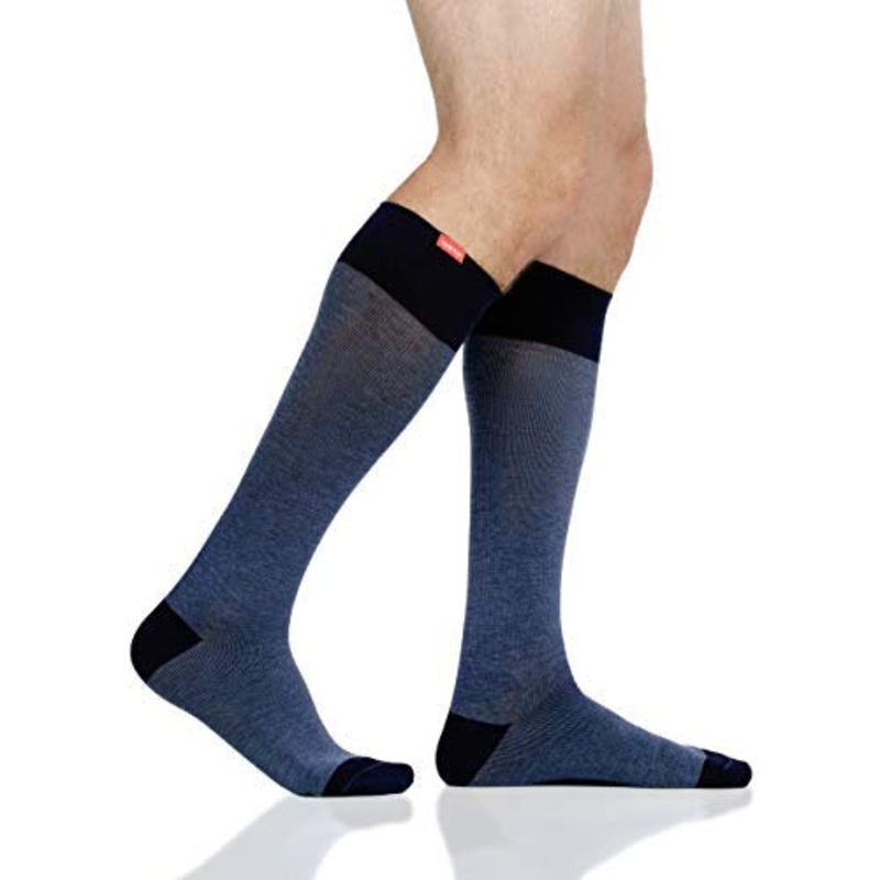 Vim & Vigr Unisex Cotton 15-20 mmHg Compression Socks Navy Heathered Collection Small/Medium