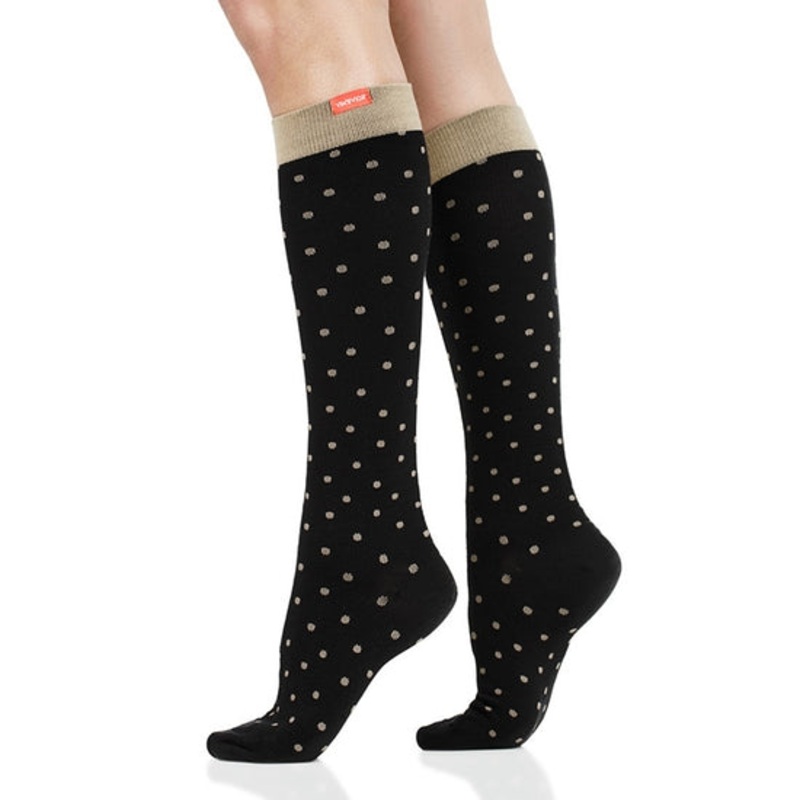 VIM & VIGR 30-40 mmHg Black & Tan Petite Dot Cotton Compression Socks Small/Medium