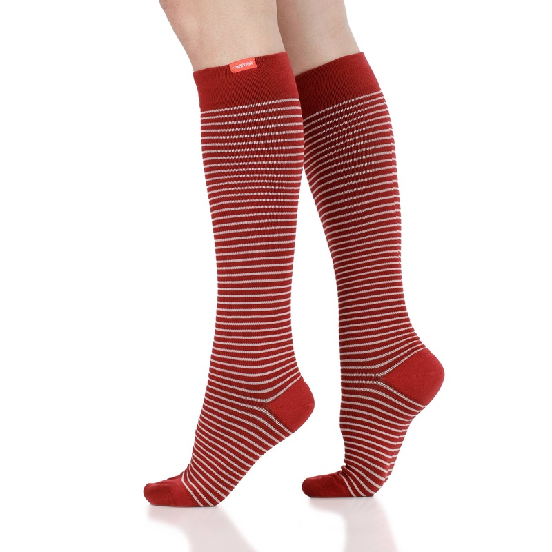 VIM & VIGR Cotton 20-30 mmHg Medical Grade Compression Socks (Candy Cane Pinstripe) Small/Medium