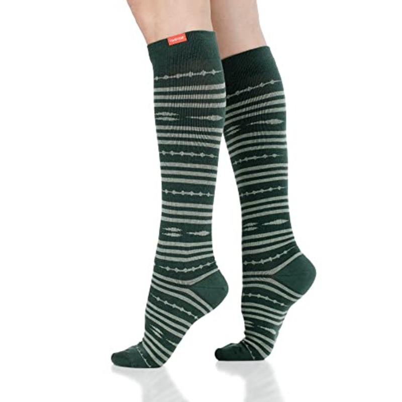 VIM&VIGR Merino Wool 15-20 mmHg Compression Socks (Evergreen Global Stripe) Small/Medium