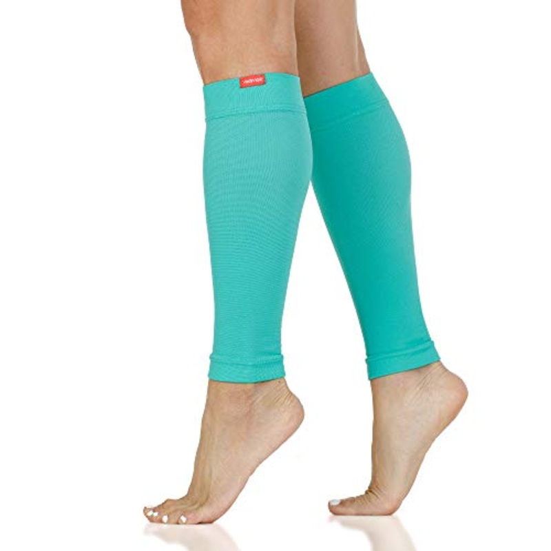 VIM & VIGR Nylon 15-20 mmHg Graduated Compression Leg Sleeves (Aqua Solid, Unisex) Medium/Large