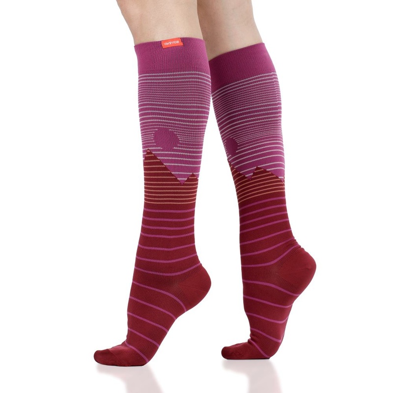VIM&VIGR Nylon 15-20 mmHg Graduated Compression Socks (Hot Pink Mountain Sun) Small/Medium