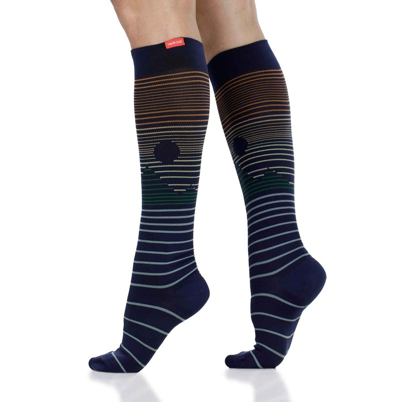 VIM&VIGR Nylon 15-20 mmHg Graduated Compression Socks (Navy & Orange Mountain Sun) Small/Medium