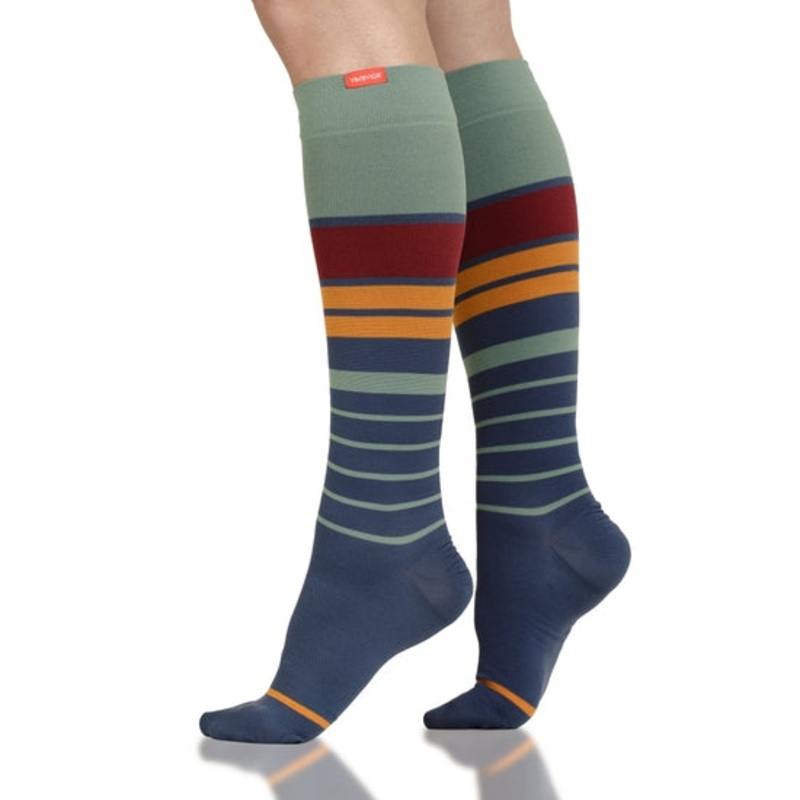 VIM & VIGR Slate Blue & Maroon Rise Stripe Nylon Compression Socks Small/Medium