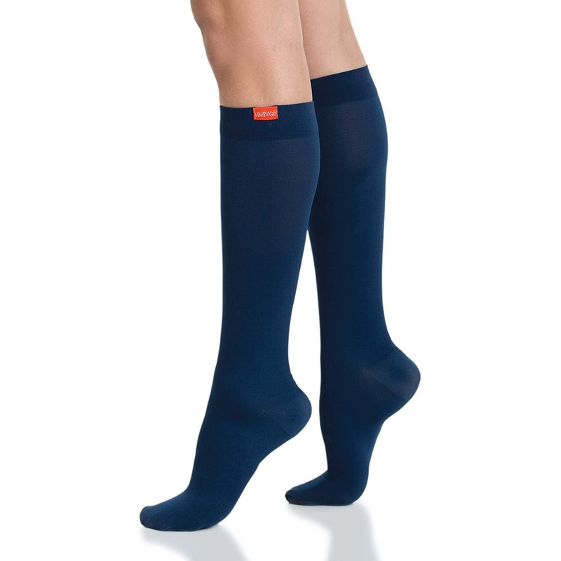 Vim & Vigr Unisex Moisture-Wick Nylon 15-20 mmHg Compression Socks (Solid Navy) Small/Medium